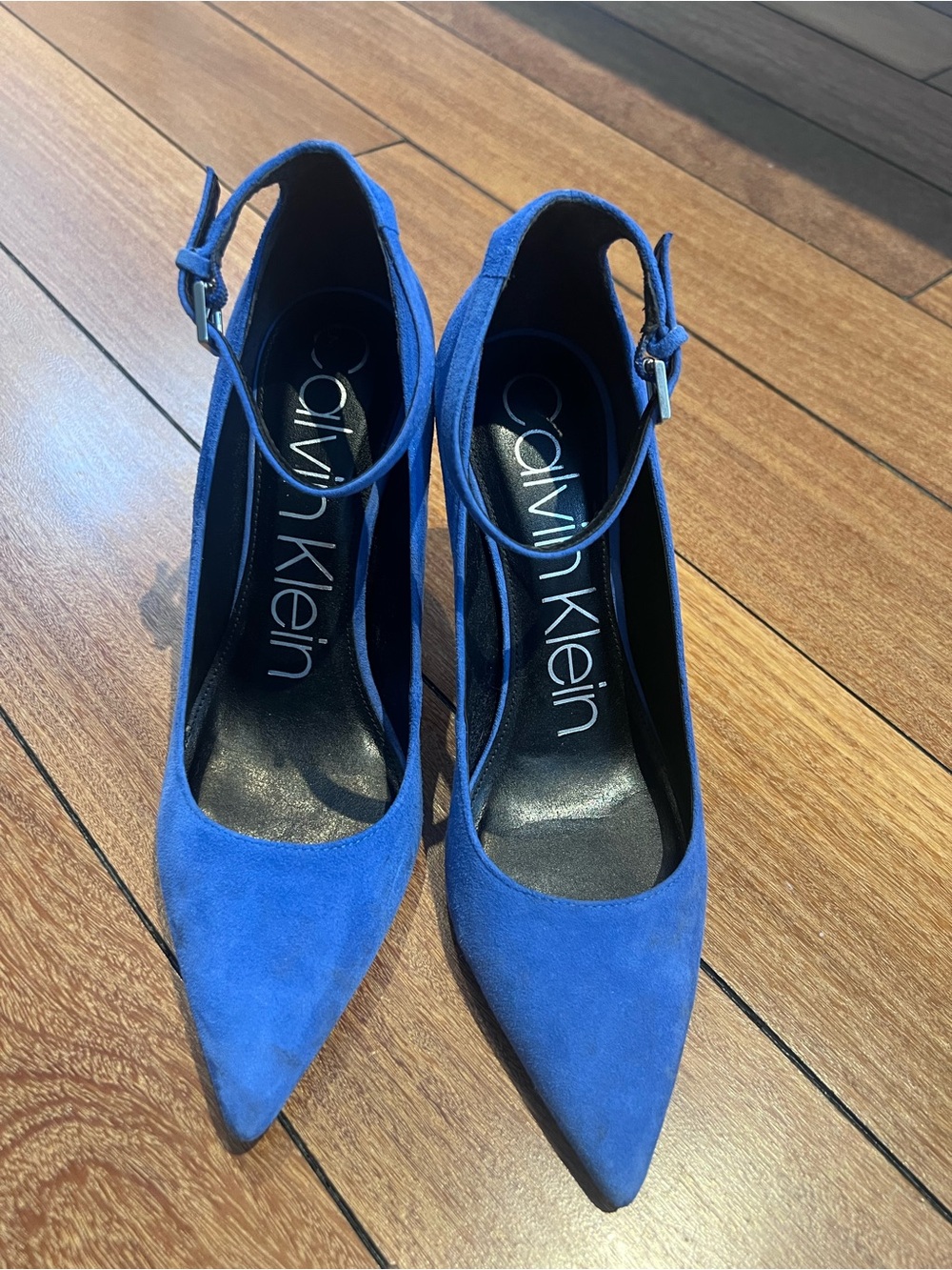 Calvin Klein Royal Blue Suede Pointed Toe Ankle-Strap Pumps